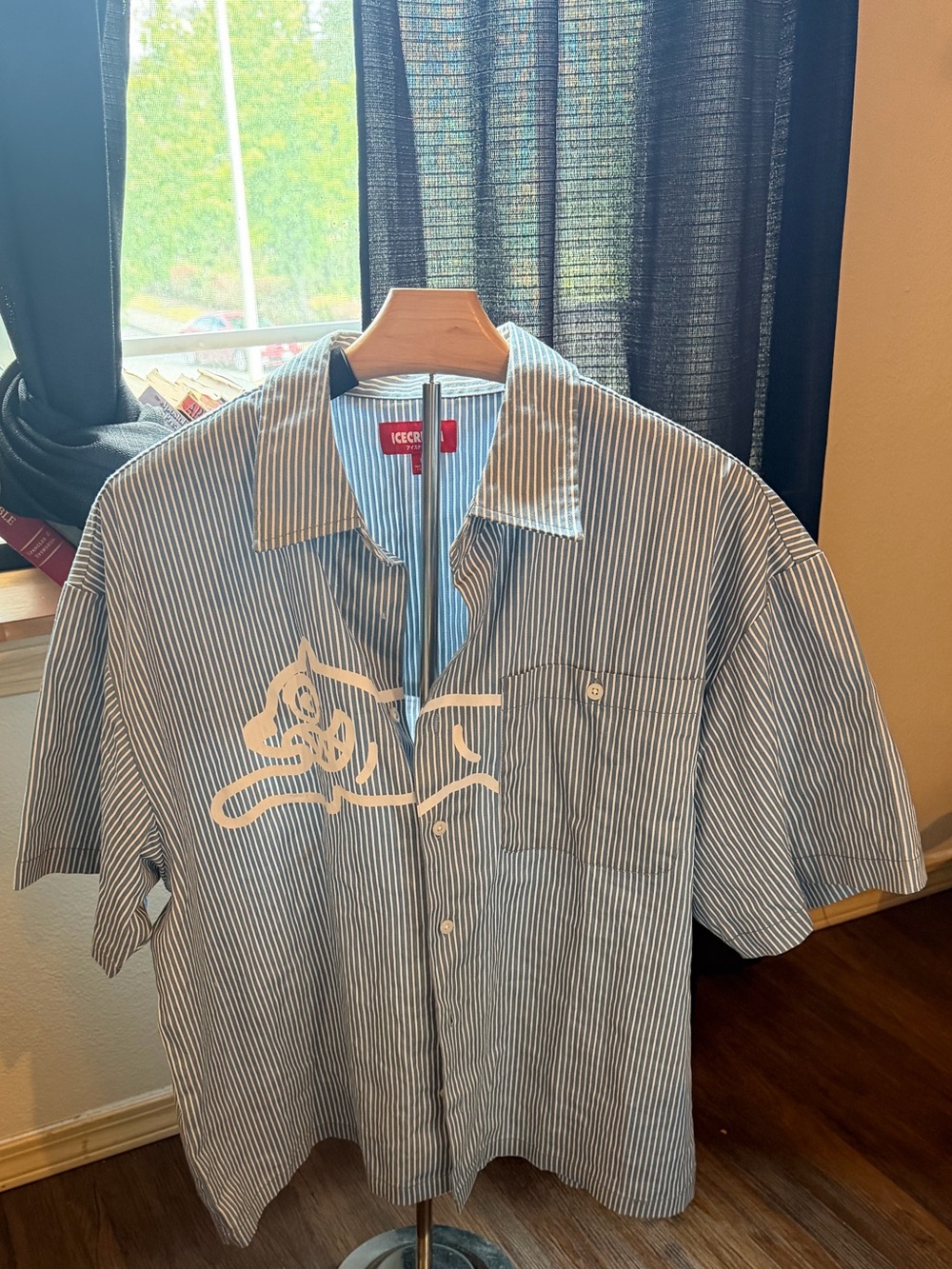Icecream Running Dog Blue & White Striped Shirt